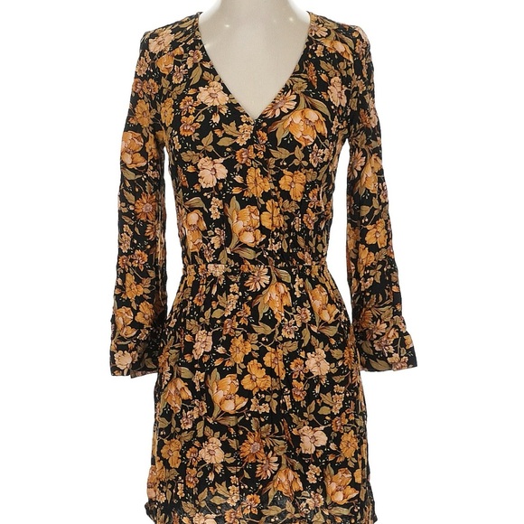 American Eagle Outfitters Floral Long Sleeve Dress - Black and Orange - Picture 1 of 3